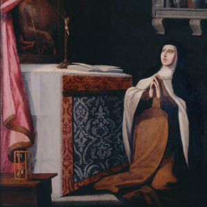 Pormenor da pintura Santa Teresa em oração