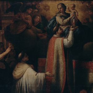 Pormenor da pintura Aparição da Virgem a um Santo Padre
